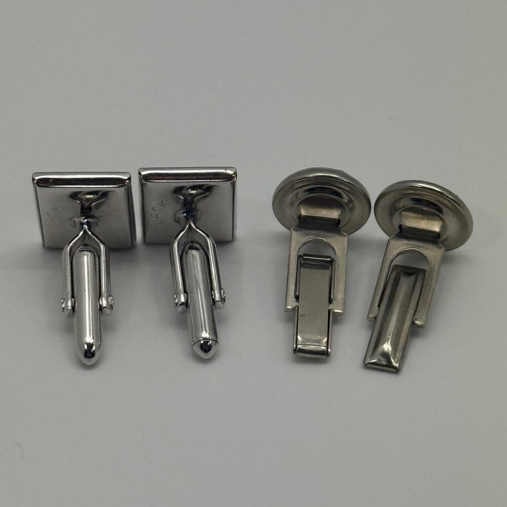 Fashion Rectangle and Round Silver Black Mens Cufflinks 2 Sets - Picture 4 of 7
